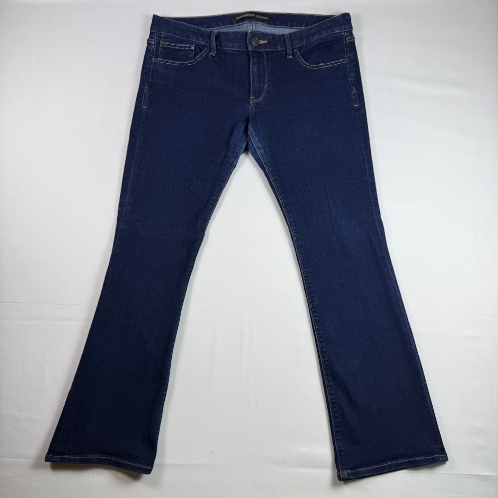 Express Barely Boot Low Rise Dark Wash Bootcut Jeans 8s Indigo Stretch Denim